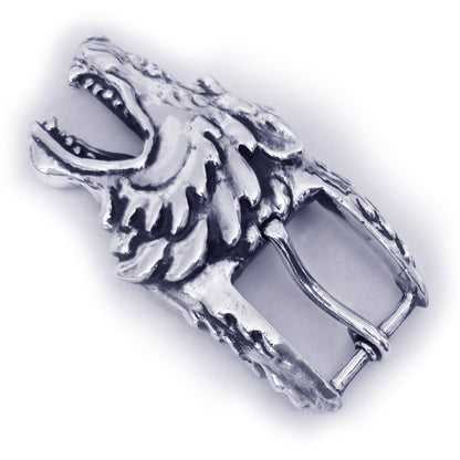 Wolf Angry Head Sterling Silver Belt Buckle