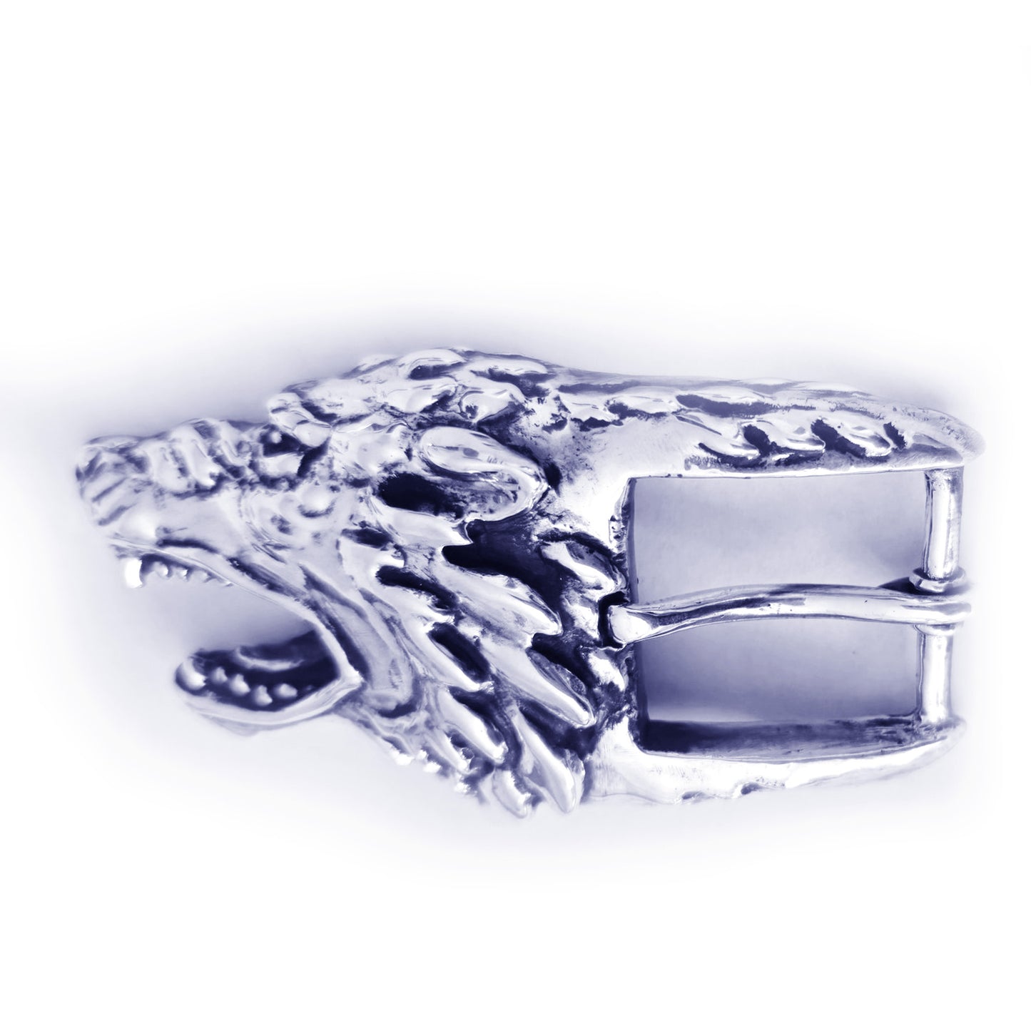 Wolf Angry Head Sterling Silver Belt Buckle