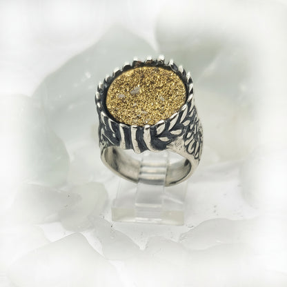 Silver Armenian Lion & Eagle Ring with Natural Yellow Stone
