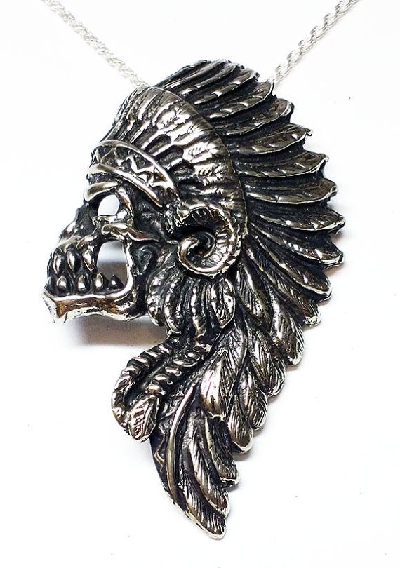 Apache Warrior Skull Silver Pendant