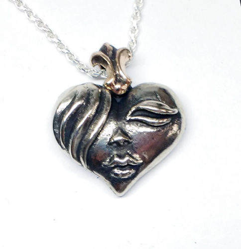 Lady Face Heart Silver Pendant