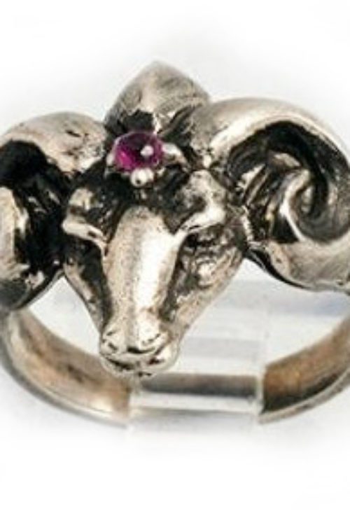 The Ram Small Silver Ring with Ruby