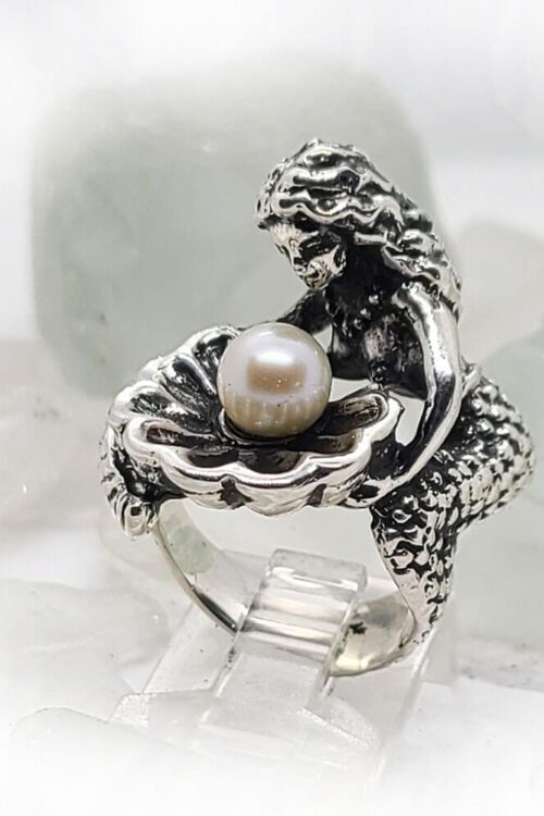 Mermaid with Pearl Silver Ring 1