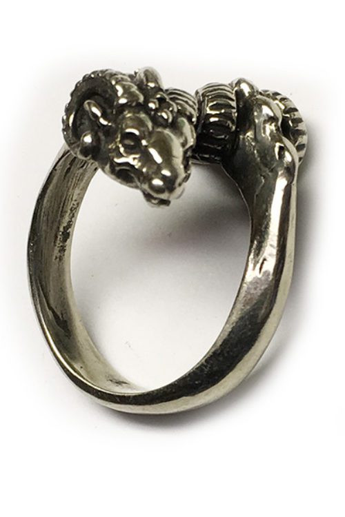 Double Ram Head Sterling Silver Ring