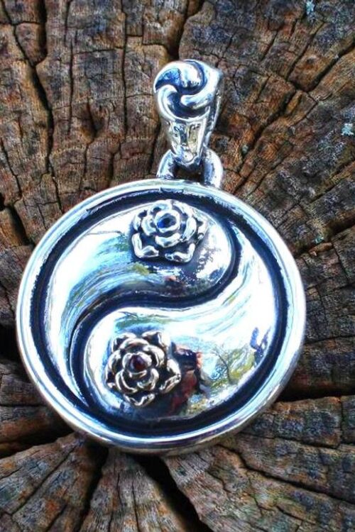Yin-Yang Rose Silver Pendant