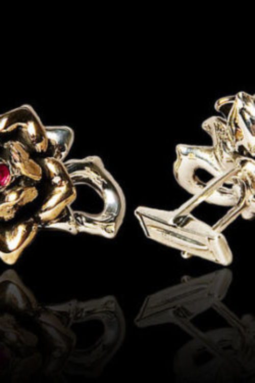 Combo Rose Link Cuff Links with Rubies