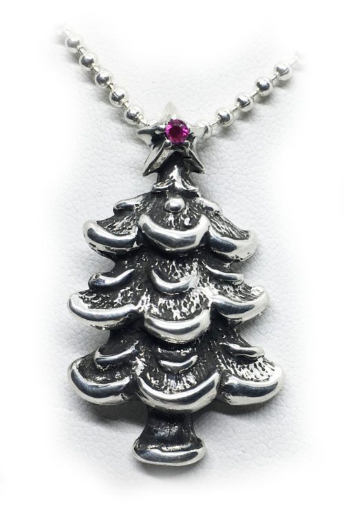 Christmas Tree with Ruby Star Silver Pendant