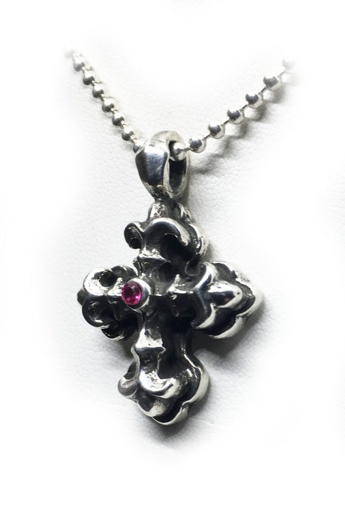 Gothic Cross with Ruby Stone Silver Pendant 2