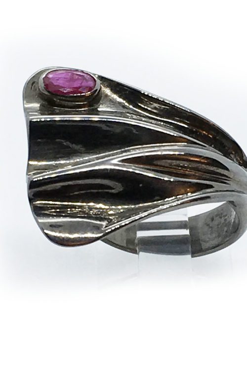 Natural Ruby Stone Sterling Silver with Black Rhodium Plating Ring