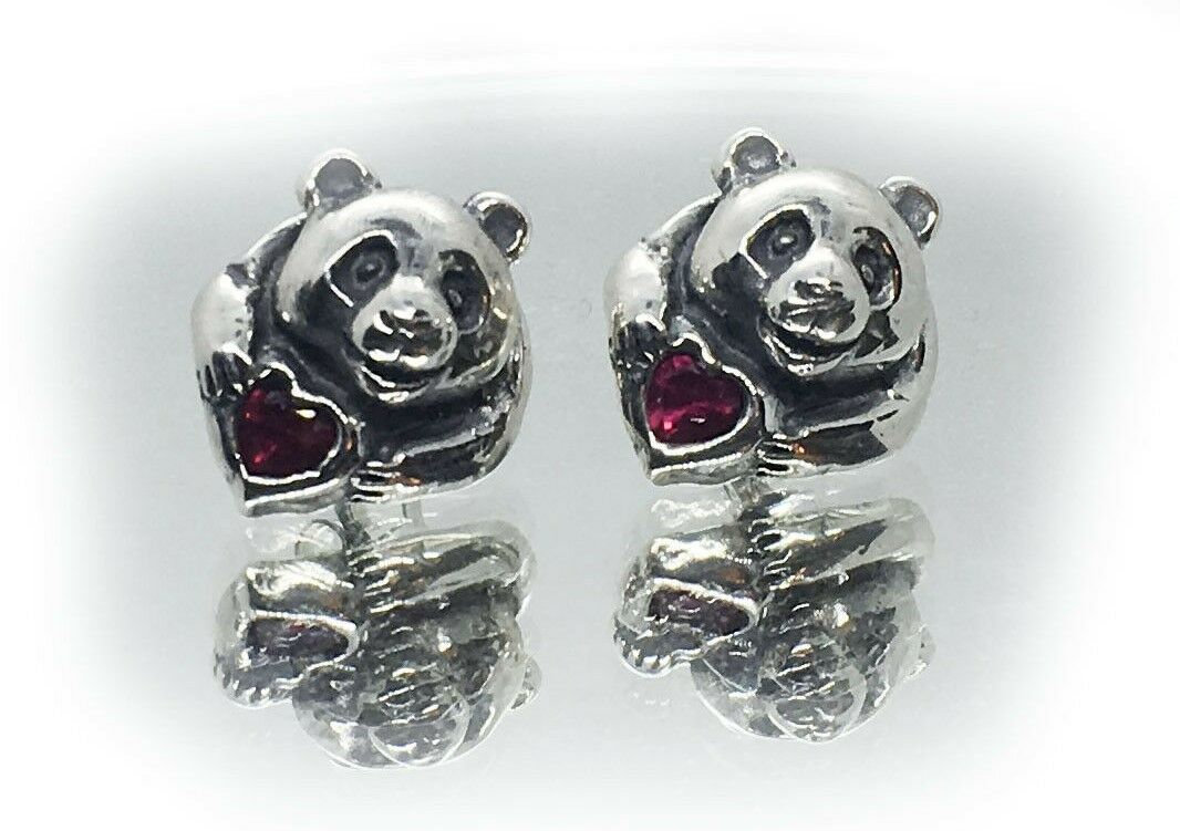 Panda Silver Earring with Heart Stones