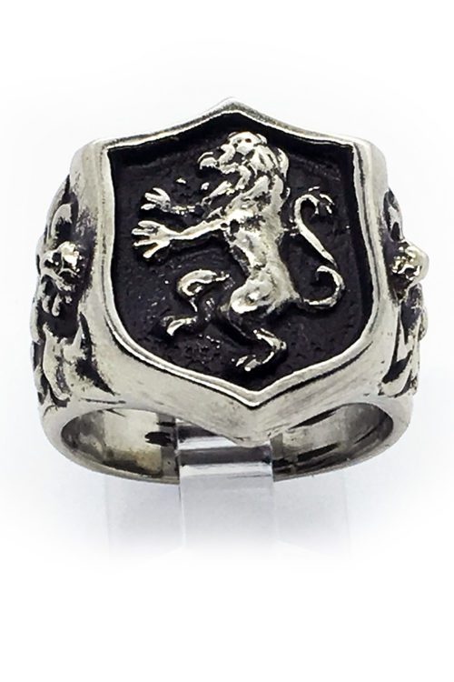 Lion Shield with Eagle and Snake Sterling Silver Ring