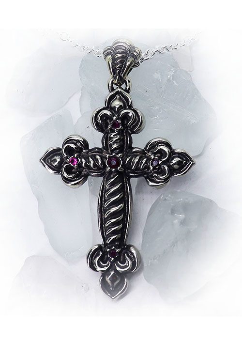 Heavenly Cross with Ruby Stones Sterling Silver Pendant