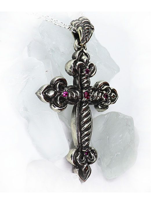 Heavenly Cross with Ruby Stones Sterling Silver Pendant 2