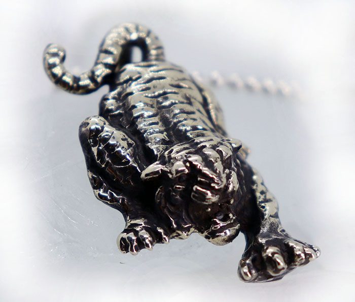 Attacking Tiger Sterling Silver Pendant 3