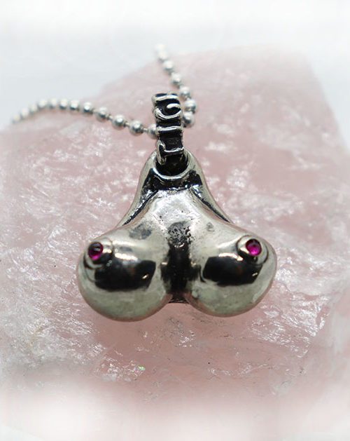 Boobs with Rubies Sterling Silver Pendant