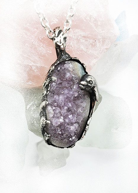 Dolphin with Natural Amethyst Stone Sterling Silver Necklace 2