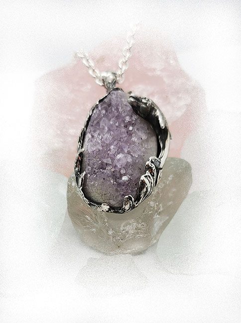 Dolphin with Natural Amethyst Stone Sterling Silver Necklace 3