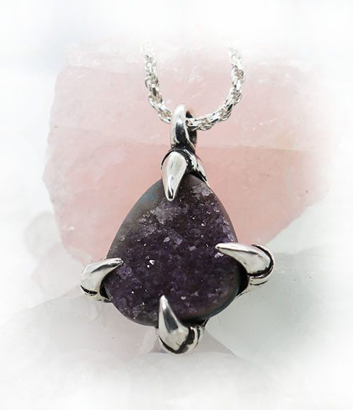 Dragon Claw with Natural Amethyst Stone Sterling Silver Necklace