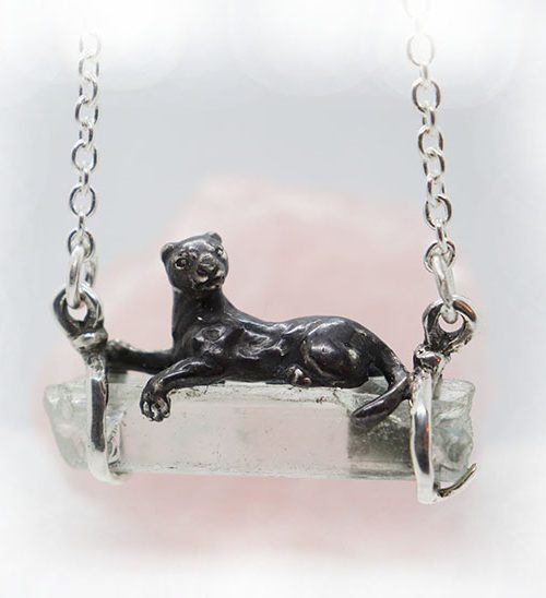 Black Panther with Natural Quartz Stone Sterling Silver Necklace