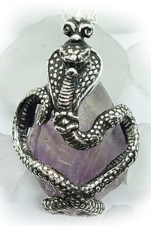 King Cobra with Natural Amethyst Stone Sterling Silver Necklace