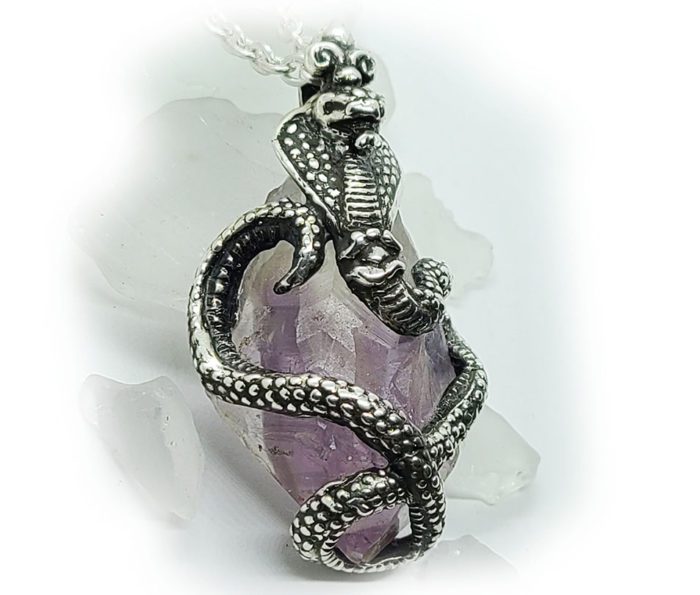 King Cobra with Natural Amethyst Stone Sterling Silver Necklace 3