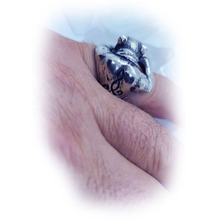 Super Cat with Tattoo Silver Ring 7