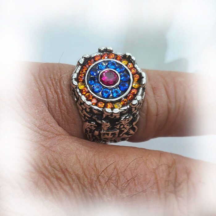 Armenian Sterling Silver Ring with Flag Color CZ Stones 6