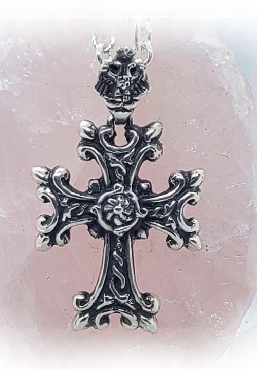 Silver Armenian Cross Pendant with Etchmiadzin Coat of Arms Loop