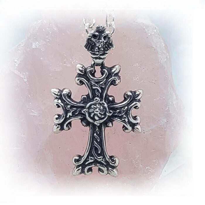 Silver Armenian Cross Pendant with Etchmiadzin Coat of Arms Loop