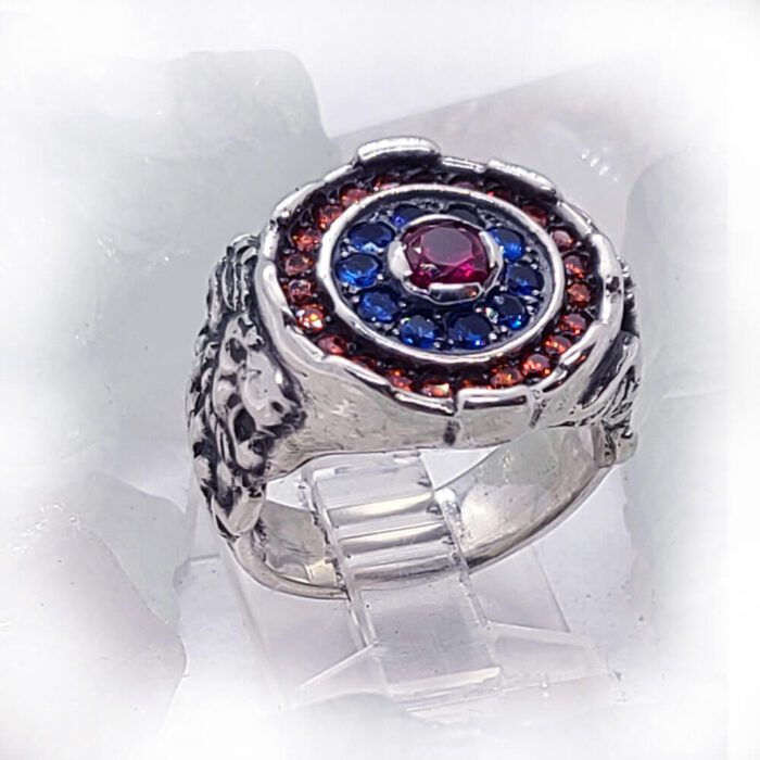 Armenian Sterling Silver Ring with Flag Color CZ Stones Version 2