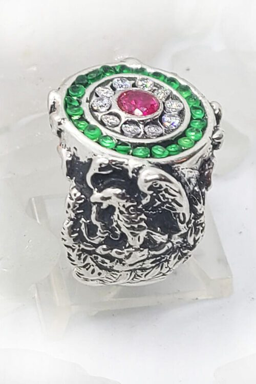 Mexican Sterling Silver Ring with Flag Color CZ Stones