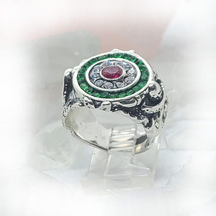 Mexican Sterling Silver Ring with Flag Color CZ Stones 2