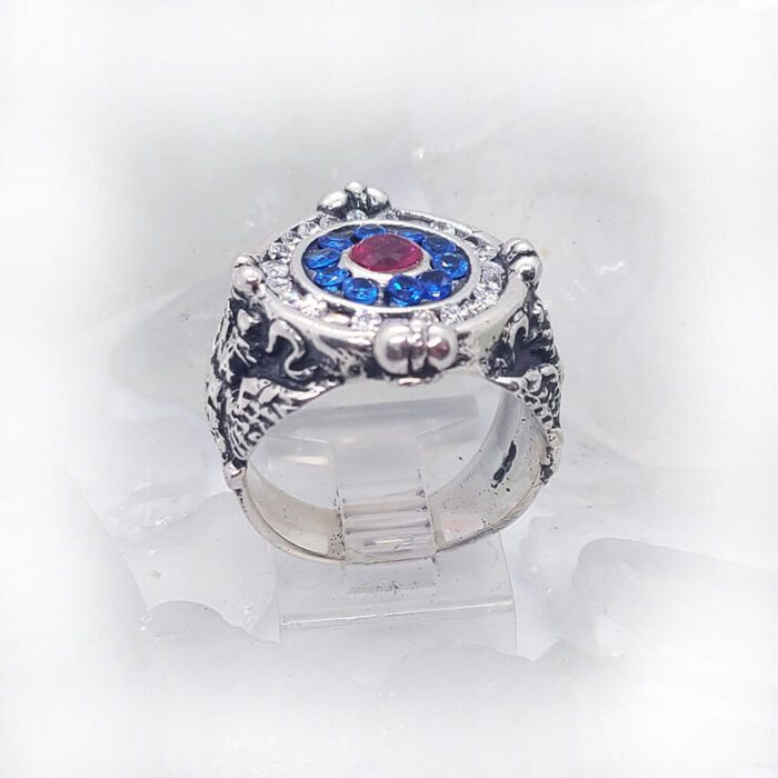 Russian Sterling Silver Ring with Flag Color CZ Stones 2