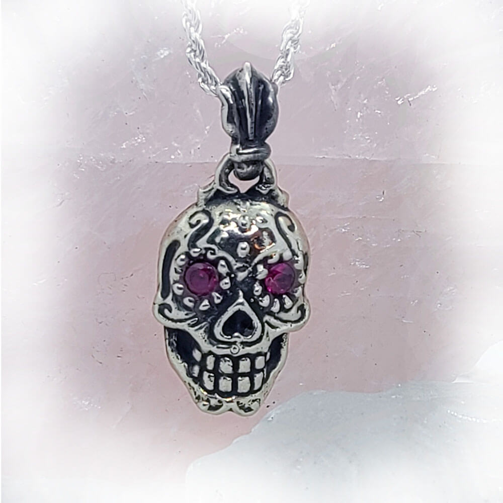 Sugar Skull Necklace Sterling Silver 