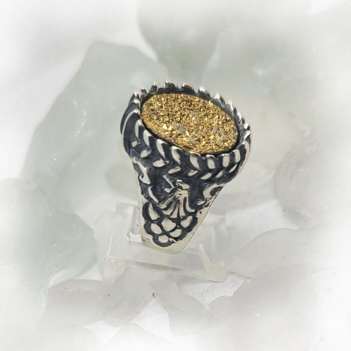 Silver Armenian Lion & Eagle Ring with Natural Yellow Stone 1