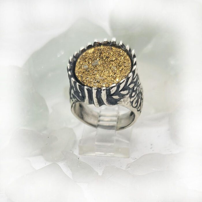 Silver Armenian Lion & Eagle Ring with Natural Yellow Stone 2