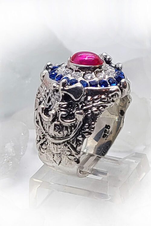 France Oval Silver Ring with Flag Color CZ Stones