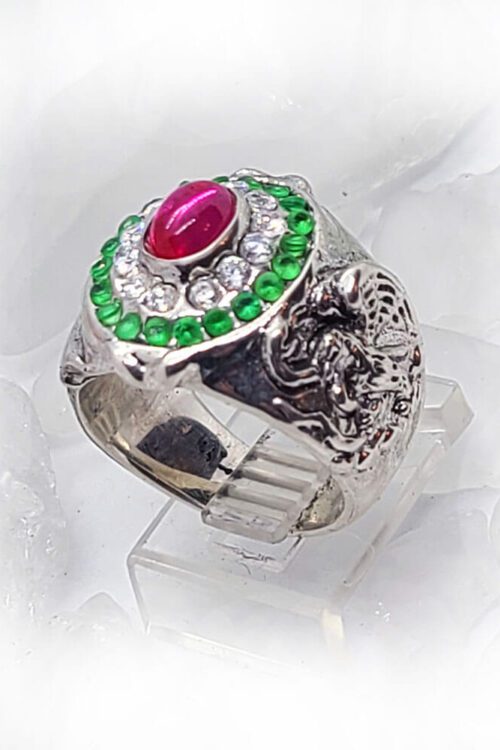 Mexican Oval Silver Ring with Flag Color CZ Stones