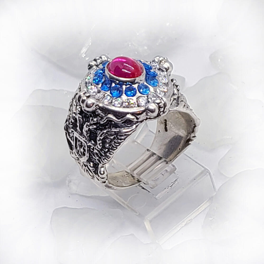 Russian Oval Silver Ring with Flag Color CZ Stones