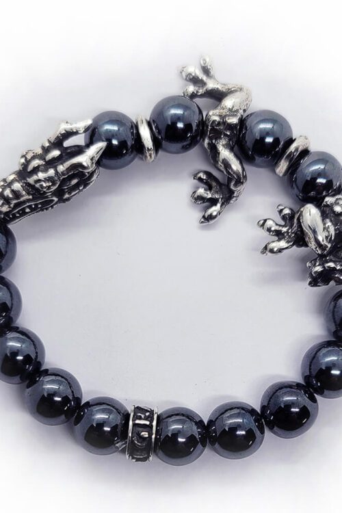 Silver Spiritual Dragon Hematite Beads Bracelet