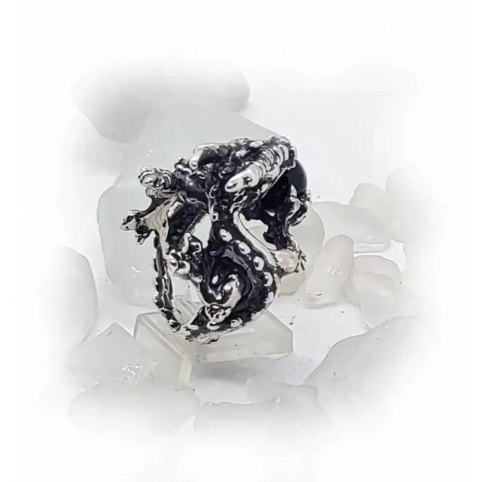 Dragon With Onyx Ball Sterling Silver Ring 4