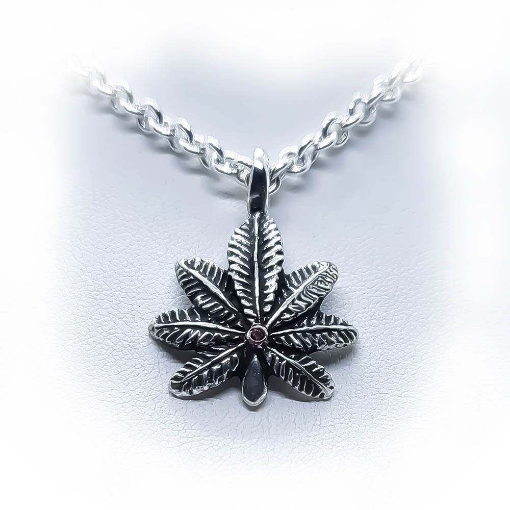 Marijuana with Ruby Stone Sterling Silver Pendant